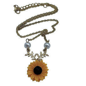 NEW Sunflower&pearls gold pendant fashion necklace